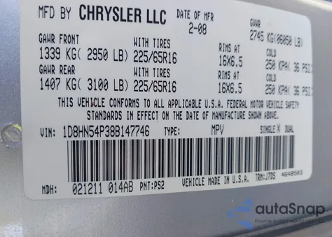 2008 Dodge Grand Caravan Sxt from USA, damaged, VIN 1D8HN54P38B147746